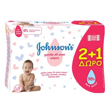 Johnson's Baby Gentle All Over Wipes 2+1 Δώρο 3x72τμχ