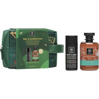 Apivita Set BEE A Superman Men's Care Gel Ενυδάτωσης Μη Λιπαρή Υφή 50ml και Refreshing Fig Gel Αφρόλουτρο 300ml & Νεσεσέρ