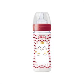 Chicco Πλαστικό Μπιμπερό Well-Being Pop Friends Red Cat Θηλή Σιλικόνης Μέτρια Ροή 2m+ 250ml (09501-00)