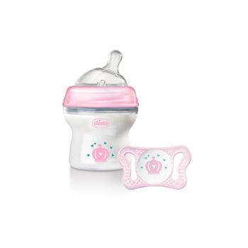 Chicco Πλαστικό Μπιμπερό Natural Feeling με Θηλή Σιλικόνης Ροζ/Μπλε 0m+ 150ml 1τμχ (09740-00)