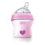 Chicco Πλαστικό Μπιμπερό Natural Feeling με Θηλή Σιλικόνης Κανονική Ροή Ροζ 0m+ 150ml