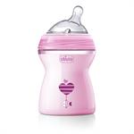 Chicco Πλαστικό Μπιμπερό Natural Feeling με Θηλή Σιλικόνης Ροζ Μέτρια Ροη 2m+ 250ml (80825-11)