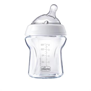Chicco Γυάλινο Μπιμπερό Natural Feeling με Θήλη Σιλικόνης Λευκό 0m+ 150ml (80611-00)