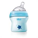 Chicco Πλαστικό Μπιμπερό Natural Feeling με Θηλή Σιλικόνης Μπλε 0m+ 150ml (80811-21)