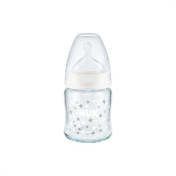 Nuk First Choice+ Γυάλινο Μπιμπερό White Stars με Θηλή Σιλικόνης (Μ) από 0-6m 120ml (10.747.095)