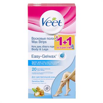 Veet Wax Strips for Legs & Body Sensitive 20τμχ 1+1Δώρο