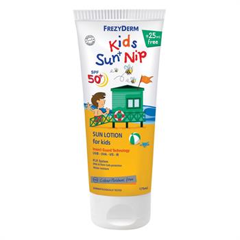 Frezyderm Kids Sun Nip Spf50+ Παιδικό Αντηλιακό Γαλάκτωμα για Πρόσωπο & Σώμα με Εντομοαπωθητικούς Παράγοντες 175ml