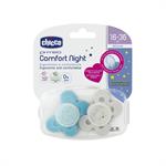 Chicco Physio Comfort Night 16-36m Πιπίλα Σιλικόνης Σιέλ - Γκρι 2τμχ 74935-42