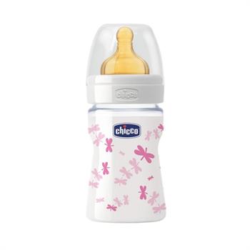 Chicco Nature Glass Γυάλινο Mπιμπερό με Θηλή Καουτσούκ Ροζ 150ml 20710-10