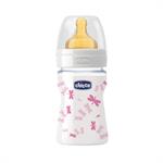 Chicco Nature Glass Γυάλινο Mπιμπερό με Θηλή Καουτσούκ Ροζ 150ml 20710-10