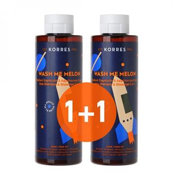 Korres Wash Me Παιδικό Σαμπουάν & Αφρόλουτρο 2 σε 1 με άρωμα Πεπόνι 2X250ml