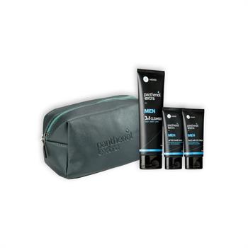 Panthenol Extra Men Gift for Him Grey, Face & Eye Cream 75ml & After Shave Balm 75ml & Cleanser 3 in 1 200ml