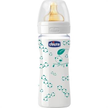 Chicco Nature Glass Γυάλινο Mπιμπερό με Θηλή Καουτσούκ Bird 240ml 20720-30