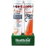 Health Aid A to Z Active με Τζίνσενγκ & Συνένζυμο Q10 και ΔΩΡΟ Vitamin C 1000mg 2X20 αναβράζοντα δισκία