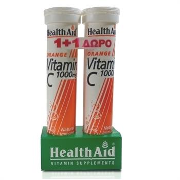 Health Aid Vitamin C 1000mg (1+1 ΔΩΡΟ) 2x20 αναβράζοντα δισκία Πορτοκάλι