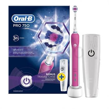 Oral-B Pro 750 3D White Pink Colour Ηλεκτρική Οδοντόβουρτσα & Δώρο Θήκη Ταξιδιού