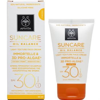 Apivita Suncare Oil Balance SPF30 Προσώπου με Χρώμα Ελαφριάς Υφής Εξισορρόπησης της Λιπαρότητας με Ελίχρυσο & 3D Pro - Alage 50ml