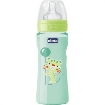Chicco Well Being Green Πλαστικό Μπιμπερό με Θηλή Σιλικόνης 330ml 20635-33