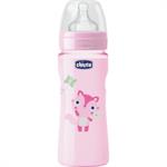 Chicco Well Being Πλαστικό Μπιμπερό με Θηλή Σιλικόνης Ροζ  330ml 20635-11