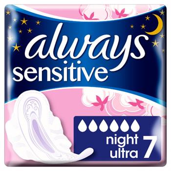 Always Sensitive Ultra Night Σερβιέτες με Φτερά 7τμχ