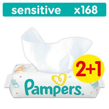 Pampers Μωρομάντηλα Sensitive 3 πακέτα 168 μωρομάντηλα