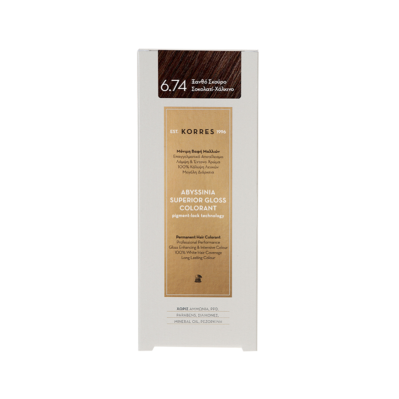 Korres Abyssinia Superior Gloss Colorant Βαφή Μαλλιών 6,74 Ξανθό Σκούρο Σοκολατί-Χάλκινο
