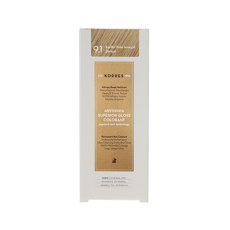 Korres Abyssinia Superior Gloss Colorant Βαφή Μαλλιών 9,1 Ξανθό Πολύ Ανοιχτό Σαντρέ