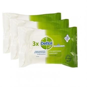 Dettol Υγρά Αντιβακτηριδιακά Μαντηλάκια 3Χ15τμχ