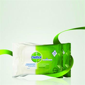 Dettol Wipes Αντιβακτηριδιακά Υγρά Μαντηλάκια Καθαρισμού 15τμχ