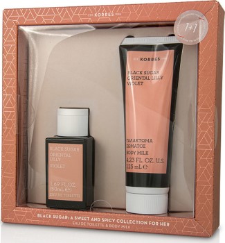 Korres Set Black Sugar Oriental Lily Violet Eau De Toilette 50ml & Black Sugar Oriental Lily Violet Body Milk 125ml