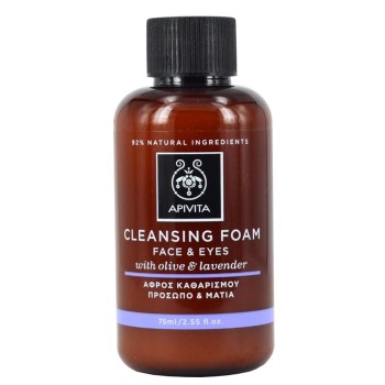 Apivita Cleansing Foam Face & Eyes Κρεμώδης Αφρός Καθαρισμού για Πρόσωπο & Μάτια με Ελιά & Λεβάντα, για Όλους τους Τύπους Δέρματος,75ml