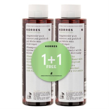 Korres Shampoo για Κανονικά Μαλλιά με Αλόη & Δίκταμο 2X250ml