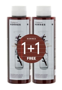 Korres Πακέτο Προσφοράς 1+1 Σαμπουάν με Αμύγδαλο και Λινάρι για Ξηρά και Αφυδατωμένα Μαλλιά, 250ml