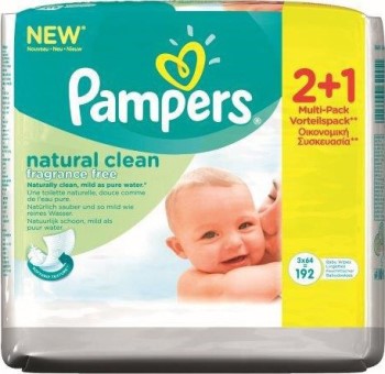 Pampers Natural Clean 2*64τμχ & Δώρο 1*64τμχ