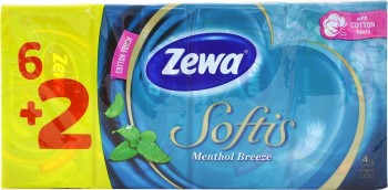 Zewa Softis Menthol Breeze Χαρτομάντηλα Τσέπης, 6+2τμχ