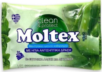 Moltex Μαντηλάκια Με Ήπια Αντισηπτική ΔράσηΠεριέχουν Εκχυλίσματα Αλόης και Δίκταμο