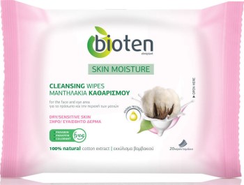 Bioten Skin Moisture Μαντηλάκια Καθαρισμού Για Ξηρό/Ευαίσθητο Δέρμα 20 Τεμάχια