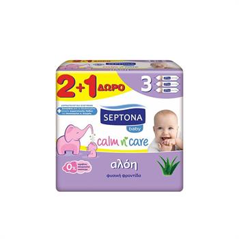 Septona Calm n' Care Baby Wipes Aloe - Μωρομάντηλα Με Αλόη 57 Τεμάχια (2+1 Δώρο)