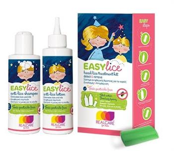 REAL CARE Easylice ΚΙΤ για τις ψείρες : Λοσιόν 125ml Σαμπουάν 125ml και Χτένα για Κόνιδες