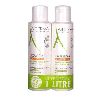 A-Derma Exomega Control Gel Moussant Emollient 2 x 500ml