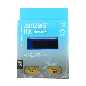 Vican Zanzara Flat Εντομοαπωθητικό Βραχιόλι & 2 Ανταλλακτικές Εντομοαπωθητικές Ταμπλέτες M/L SIZE