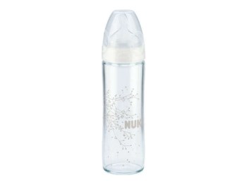 NUK New Classic Γυάλινο Μπιμπερό με Θηλή Σιλικόνης First Choice, 0-6m, Λευκό, Nr.10.745.080, 240ml
