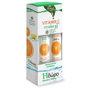 Power Health Vitamin C1000mg & Vitamin D1000IU Stevia 24 eff tabs & Δώρο Vitamin C 500 mg 20 eff tabs