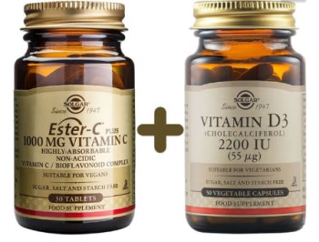 Solgar Promo Ester-C Vitamim C 1000mg 30caps & Solgar Vitamin D3 2200iu 55μg 50caps (sticker -25%)