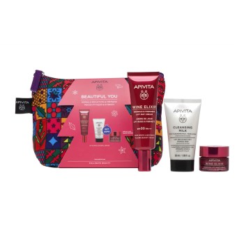 Apivita Set Beautiful You Wine Elixir SPF30 40ml & 3 in 1 Cleansing Milk 50ml & Wine Elixir Night 15ml