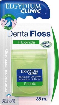 Elgydium Clinic Dental Floss Fluoride Οδοντικό Νήμα Ελαφρώς Κηρωμένο Με Φθόριο Μήκους 35m Με Γεύση Μέντας 1 τεμάχιο