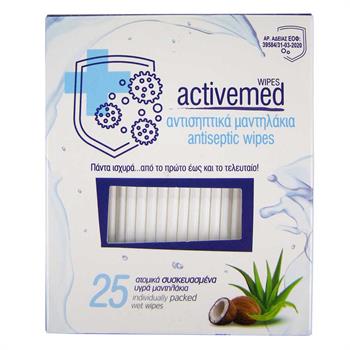 Activemed Wipes Αντισηπτικά Μαντηλάκια Για Χέρια και Επιφάνειες Συσκευασία 25 Τεμαχίων
