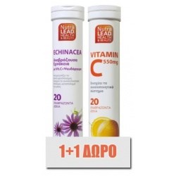 NutraLead 1+1 Δώρο με Εχινάκεια, Βιταμίνη C & Ψευδάργυρο με Γεύση Λεμόνι, 20eff. tabs & Αναβράζουσα Βιταμίνη C 550mg Πορτοκάλι 20eff. tabs