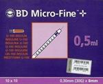 BD MICROFINE - ΣΥΡΙΓΓΑ ΙΝΣΟΥΛΙΝΗΣ 0,30mm ( 30G) Χ 8MM 0,5ML- 100τμχ