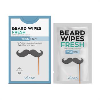 Vican Wise Men Beard Wipes Fresh, Μαντηλάκια Καθαρισμού για τη Γενειάδα 12 τμχ